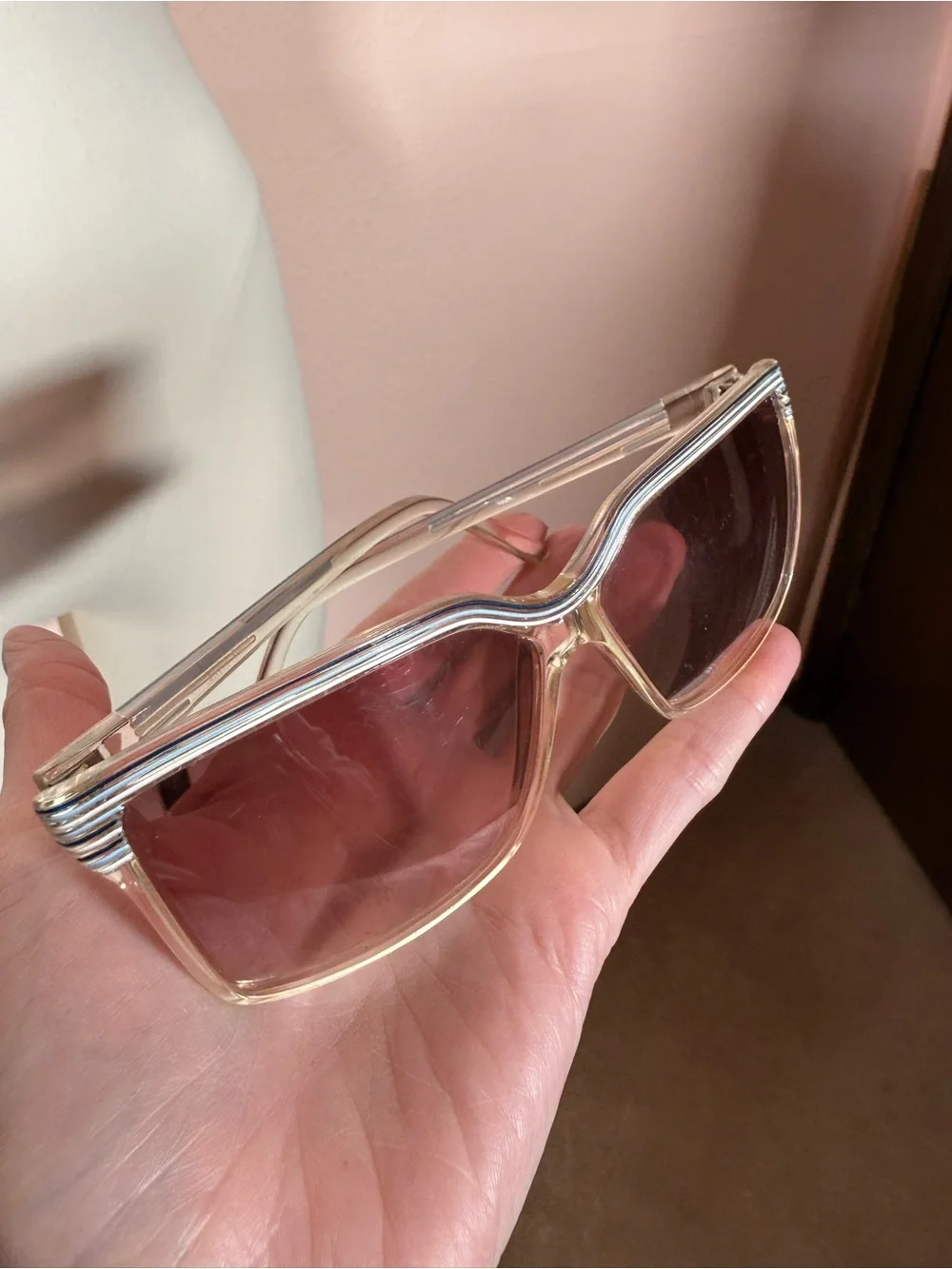 Vintage 1970's Blue white Clear plastic Oversized Grandma Sunglasses